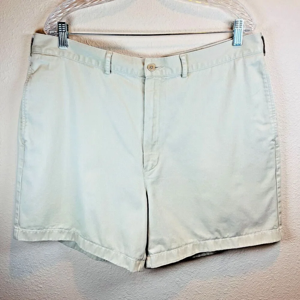 Lands' End Mens Shorts Sz 38 Beige Denim Slash and Back Button Pocket Belt Loops